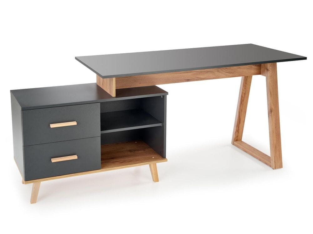 Halmar Rohový písací stôl so zásuvkami Sergio XL - antracit / dub wotan